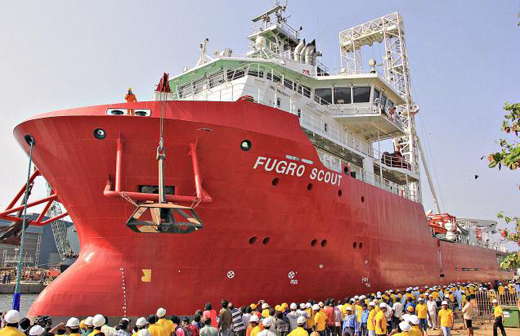Made in India ship - "Fugro Scout" launched at Malpe port